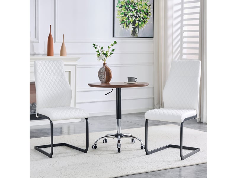 Lot de 2 chaises de salle à manger 43x63x100 cm, chaise cuisine avec dossier haut motif losange, blanc et noir, métal+pu  - Conforama D