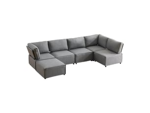 Canapé d’angle modulable convertible en couchage - lpospi - modules connectables, tissu respirant gris clair