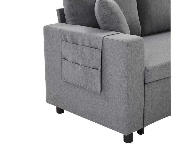  Canapé d'angle convertible 3-4 places en tissu aspect lin gris foncé avec coffre et méridienne réversible  - Conforama W