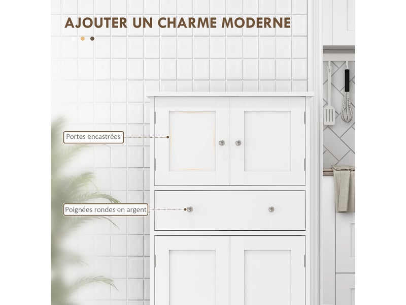  Armoire de cuisine buffet cuisine avec placards, étagères réglables, tiroir, blanc, 60 x 30 x 128 cm  - Conforama A
