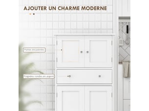 Armoire de cuisine buffet cuisine avec placards, étagères réglables, tiroir, blanc, 60 x 30 x 128 cm