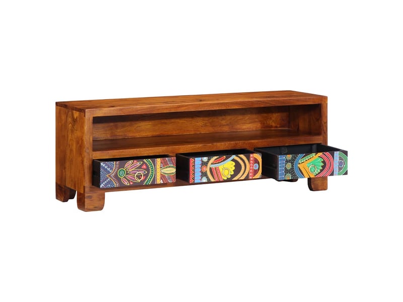  Meuble tv - banc tv - meuble de rangement multicolore 110x30x40 bois d'acacia massif  - Conforama D