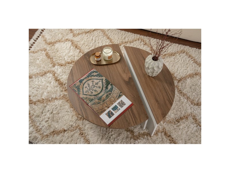  Tables basses gigognes en bois mdf mélaminé noyer et blanc 90 x 60 x 30 cm lot de 2  - Conforama E