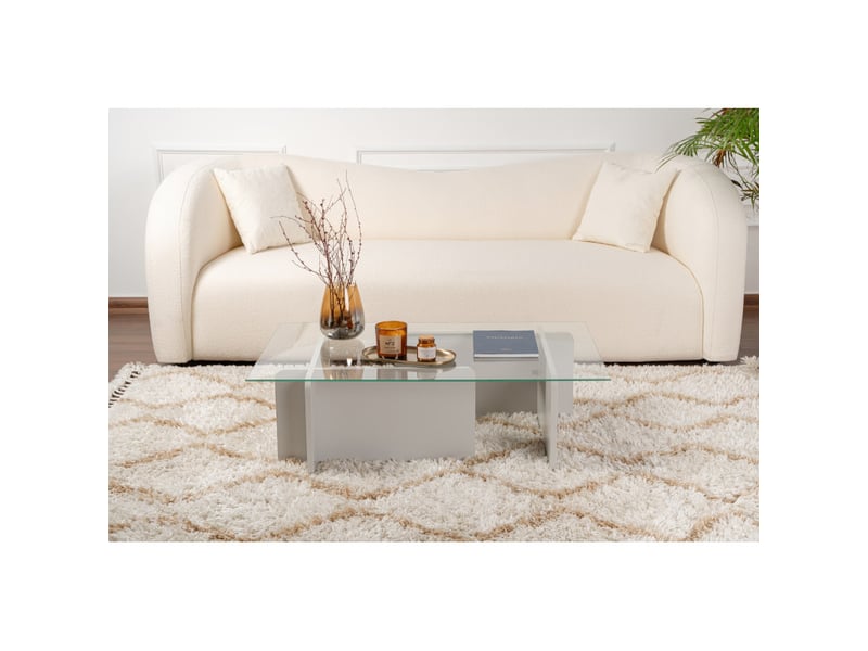  Table basse de salon en verre trempé et bois mdf mélaminé gris 105 x 65 x 30 cm  - Conforama D