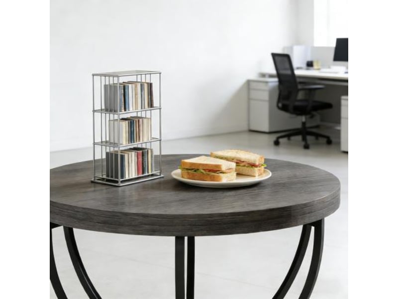  Table basse ronde à 2 niveaux avec structure métallique à 6 arches pour salon en bois gris  - Conforama D