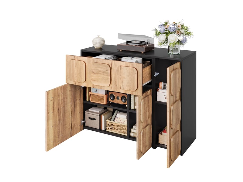  Buffet modulable 107,5–158,5 x 35 x 83,5 cm, portes, tiroirs, niches, étagères réglables, ouverture par pression, bois d’ingénierie, naturel OMNIGLINT TRADING LTD - Conforama A