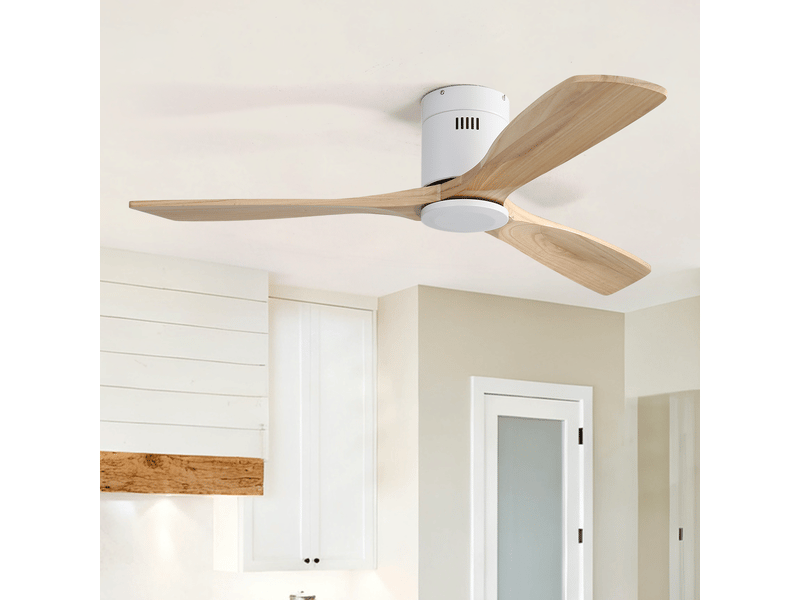 Ventilateur de plafond sans lumière 132 cm, 3 pales bois massif, moteur dc silencieux, télécommande, 6 vitesses, minuterie  - Conforama D