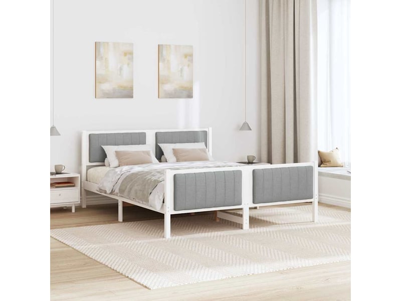  Lit double- lit adulte -  cadre de lit avec tête de lit blanc et gris clair 150 x 200 cm  - Conforama C