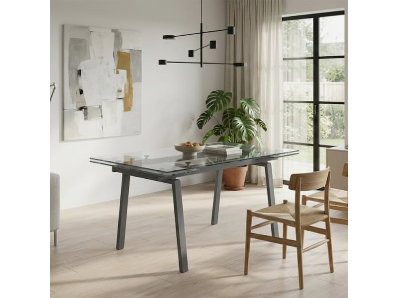  Table extensible en verre trempé 140200x80 jackson - gris  - Conforama B