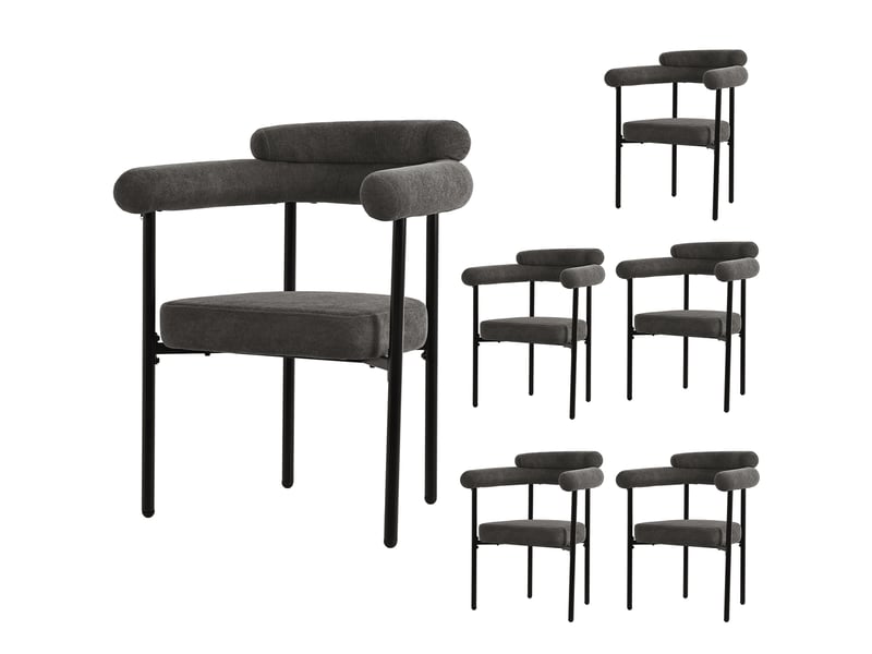  Ensemble table et chaises avec table et 6 fauteuils  - métal, mdf et velours - gris foncé et blanc  - Conforama E