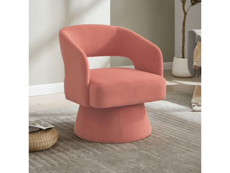  Fauteuil pivotant en chenille et bois rose  - Conforama D