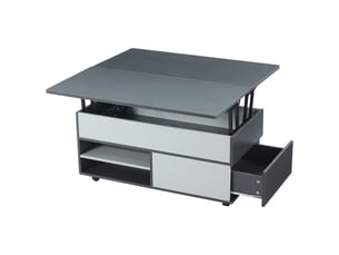 Table basse relevable 100x98 cm avec rangement gris et blanc