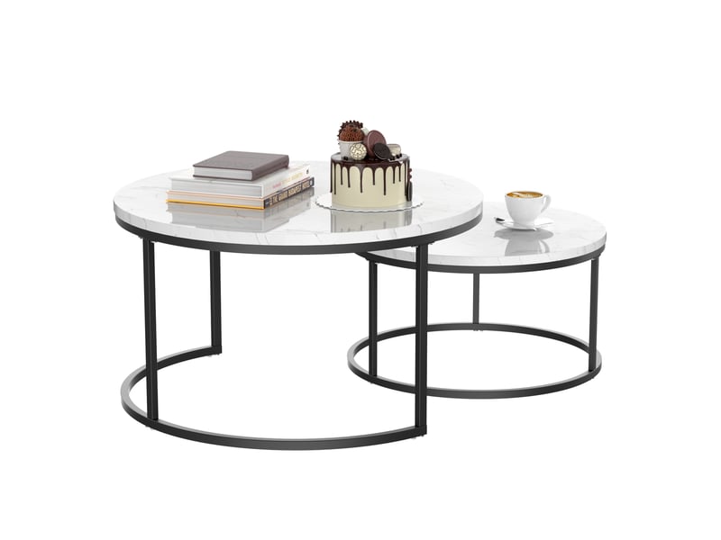  Table basse gigogne 2 pièces effet marbre blanc noir mdf structure métal cravdom  - Conforama A