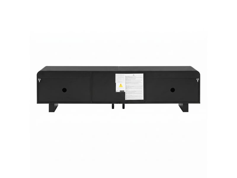  Meuble tv bas avec 4 portes, 2 tiroirs et passe-câbles - lpospi - coins arrondis, mdf et panneaux de particules noir  - Conforama E
