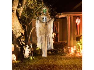 Décoration d'halloween animée avec tête lumineuse, sons et bras flexibles pour intérieur et extérieur abrité, 70 × 18 × 183 cm
