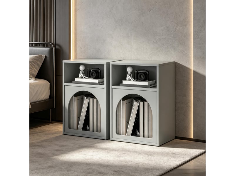  Lot de 2 tables de chevet avec étagères ouvertes, design courbé moderne  - Conforama B