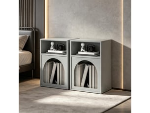 Lot de 2 tables de chevet avec étagères ouvertes, design courbé moderne