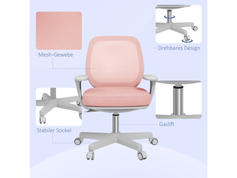  Chaise de bureau ergonomique pivotante réglable en hauteur, rose, 55 x 48 x 82,5-94,5 cm  - Conforama B