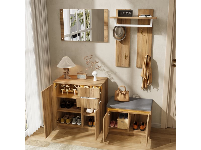  Portemanteau avec banc et rangement 130 cm en panneau de particules  - Conforama E