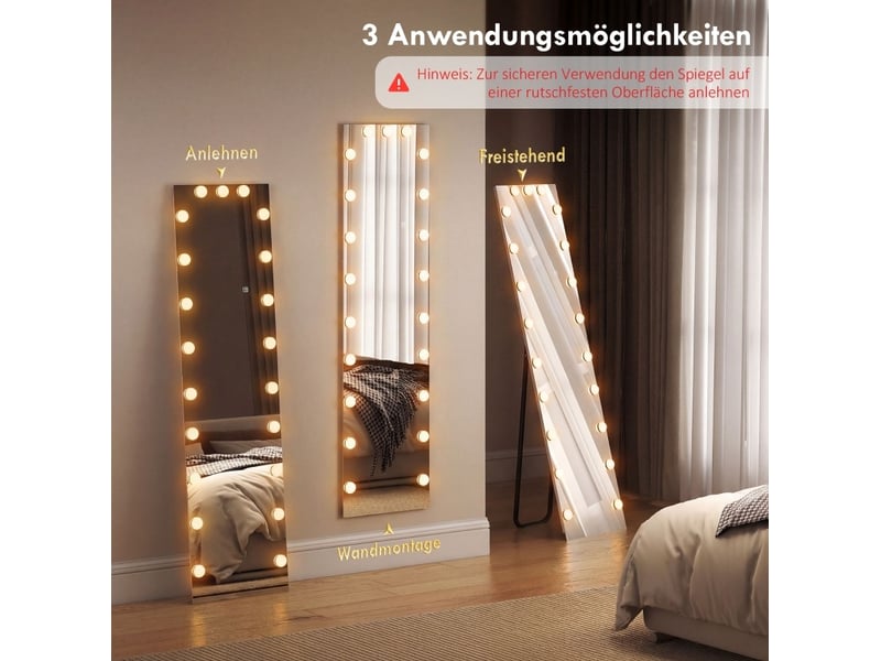 Miroir sur pied 40x150 cm led rgb 21 ampoules sans cadre transparent - Conforama C