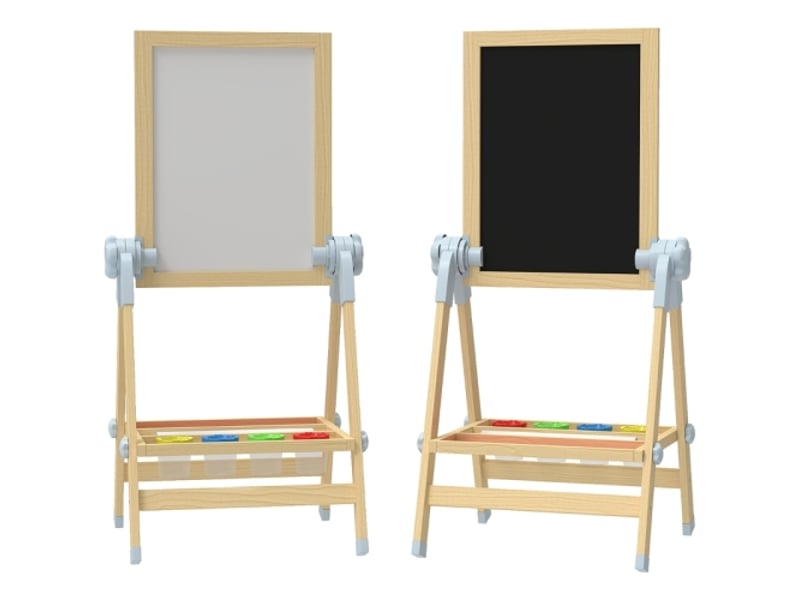 Chevalet enfant en bois double face, tableau blanc et noir, réglable, rouleau papier, naturel  - Conforama A