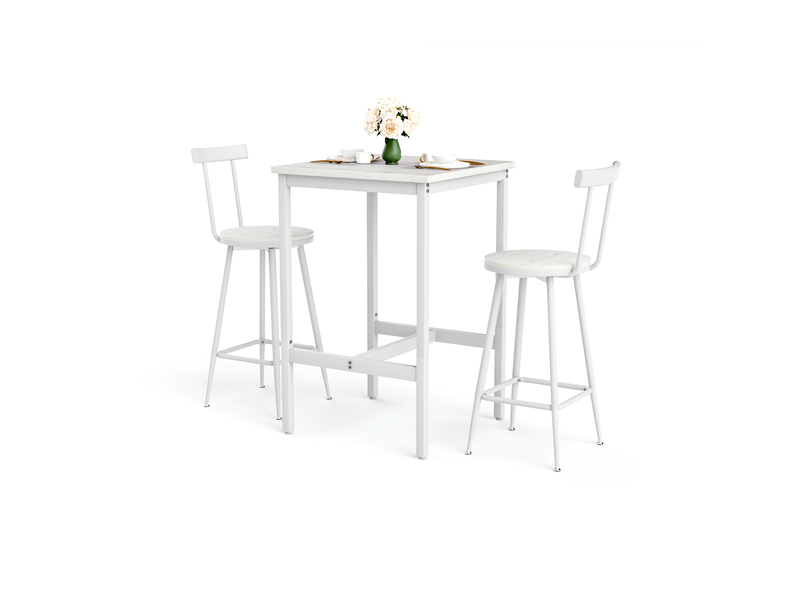  Ensemble bar industriel blanc 60x60x92 cm avec 2 tabourets, structure en métal  - Conforama D