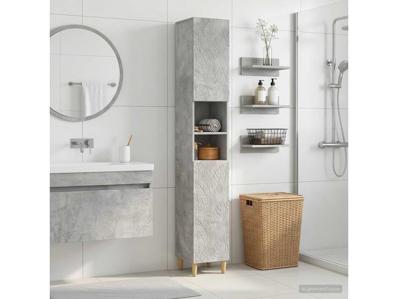Colonne de salle de bain avec étagère ouverte delft gris béton - Conforama B