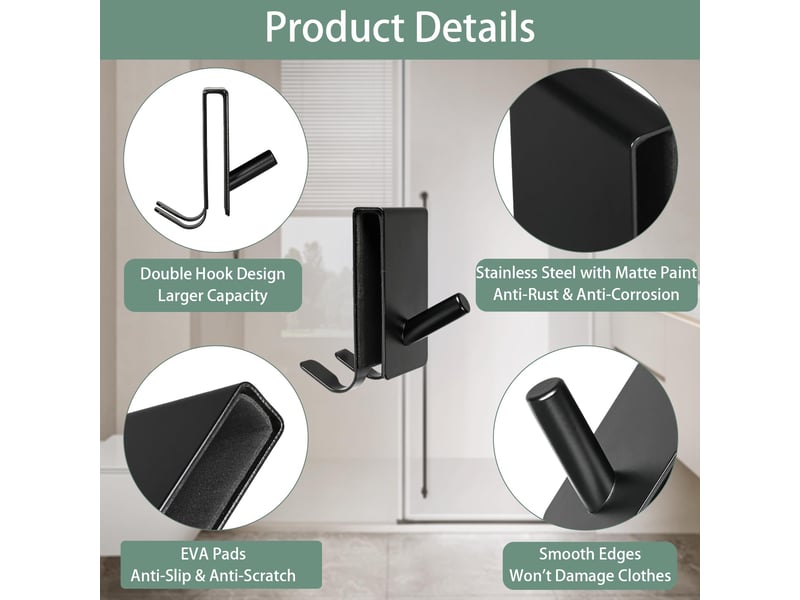  2 pièces crochet douche, porte serviette paroi de douche verre, paroi en inox pour en verre de salle de bain 5-10 mm (noir  - Conforama D