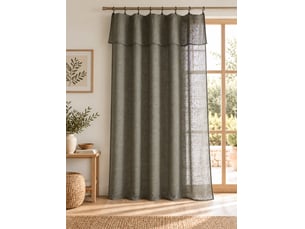Rideau ajustable + 8 anneaux pince 140 x 270 cm polyester effet lin nia kaki