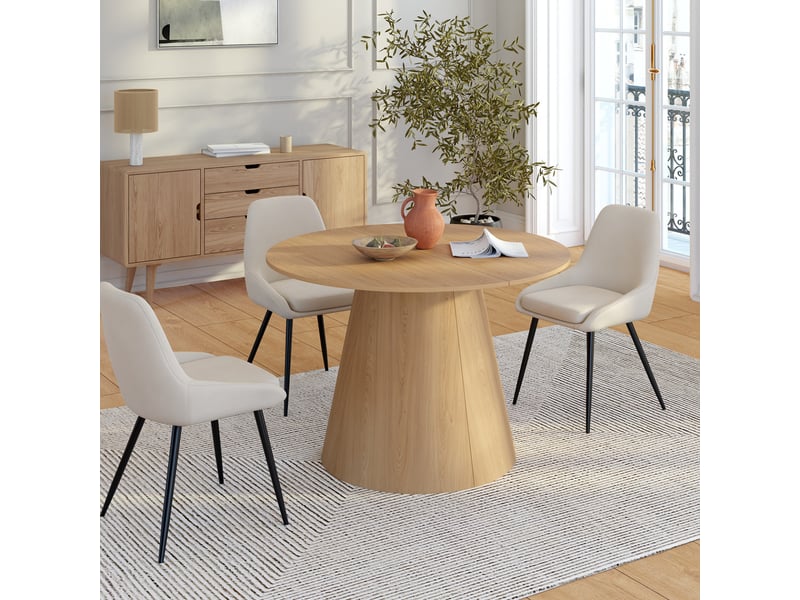  Table à manger ronde extensible angele 4-10 personnes bois effet hêtre 110-200 cm  - Conforama D