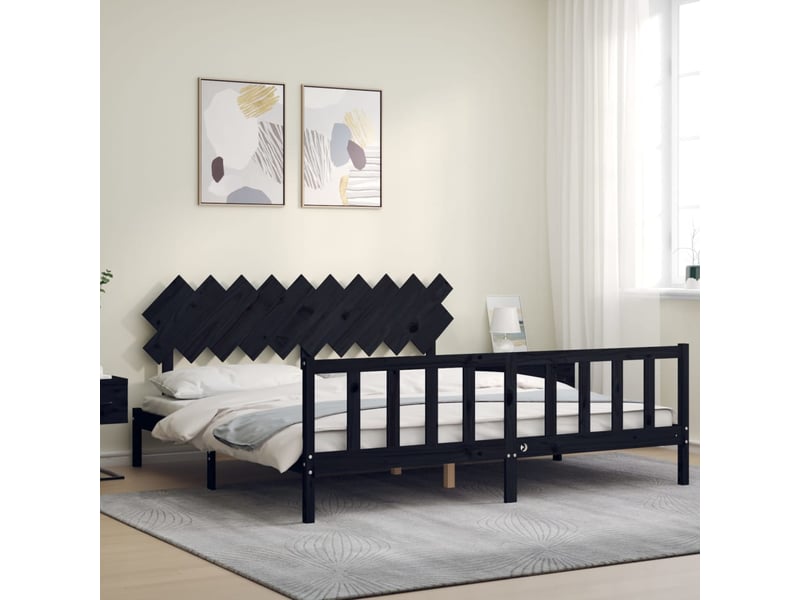  Lit double- lit adulte -  cadre de lit sans matelas noir 200x200 cm bois massif de pin  - Conforama B