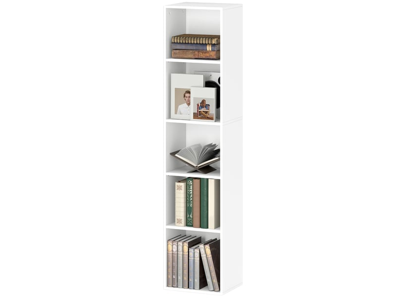 Bibliothèque étagère de rangement 5 niveaux avec étagères réglables pour salon, chambre, bureau, 30x24x133,5cm, blanc  - Conforama B