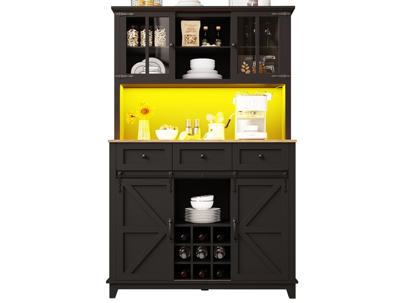  Meuble haut 105x38,4x180 cm, mdf, led multicolore contrôle app, tablettes ajustables, porte coulissante grange, noir  - Conforama A