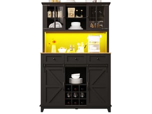 Meuble haut 105x38,4x180 cm, mdf, led multicolore contrôle app, tablettes ajustables, porte coulissante grange, noir