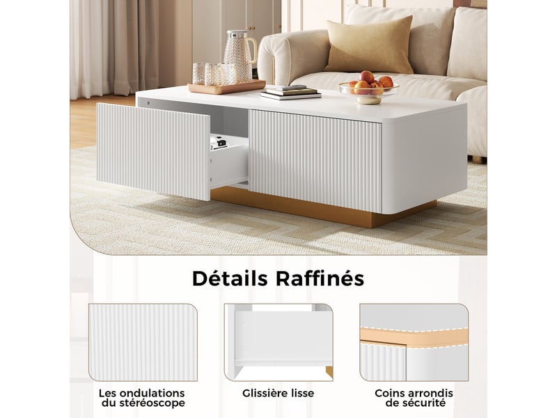  Table basse,110x50x35 cm,2 tiroirs à façade rainurée,mdf,blanc  - Conforama E