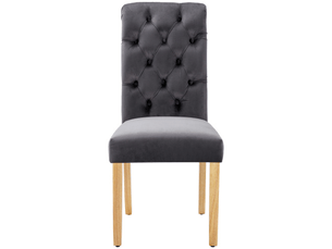 4 chaises en velours gris avec pieds chêne et dossier boutonné