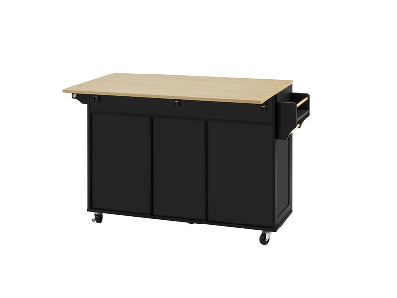  Îlot de cuisine mobile 140 cm avec plateau extensible, 2 tiroirs et étagères réglables, noir et naturel Jamama eleni - Conforama W