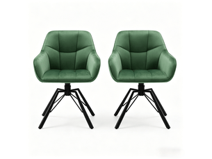 Chaise de salle à manger lot de 2 pivotante avec accoudoirs et dossier rembourré en velours et métal vert foncé