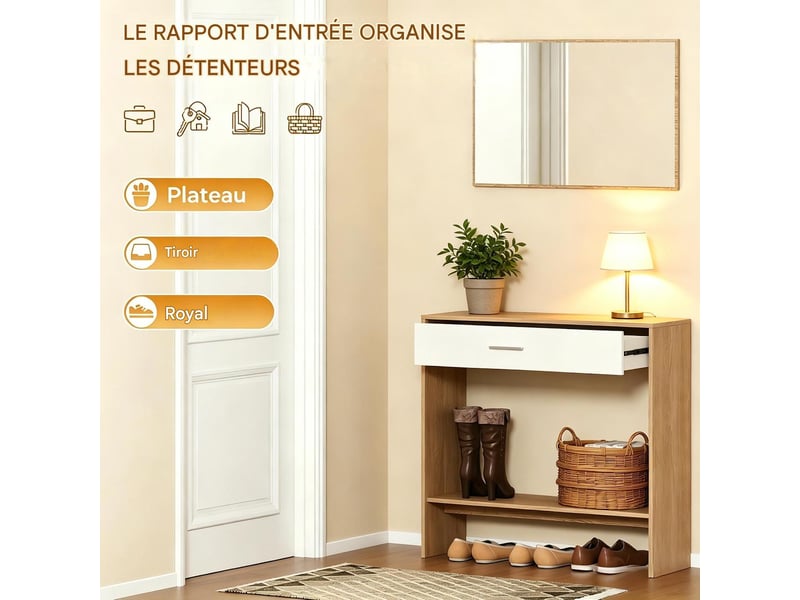  Table console d'entrée avec miroir mural et tiroir de rangement  - Conforama D