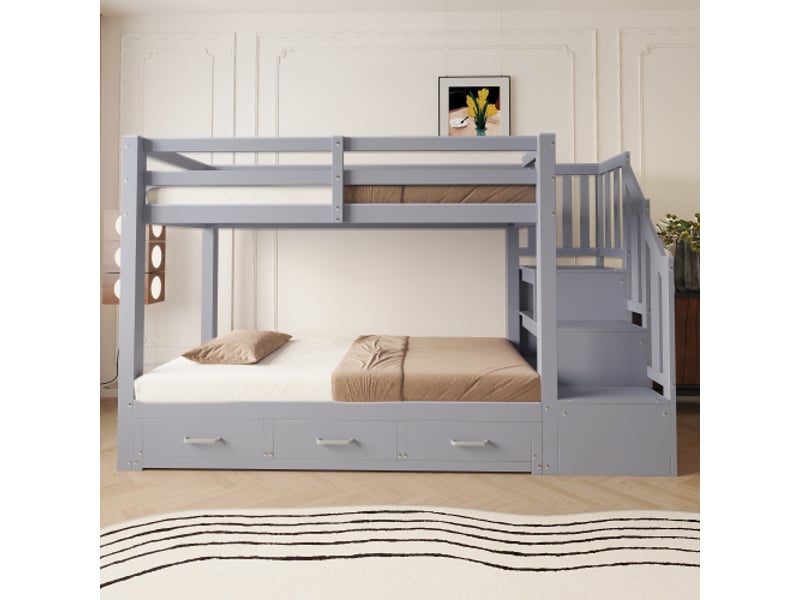 Lit superpose 3 places avec rangement 90x200 cm avec lit gigogne 90180x190 cm | escalier de rangement à tiroirs | lit adolescent - Conforama C