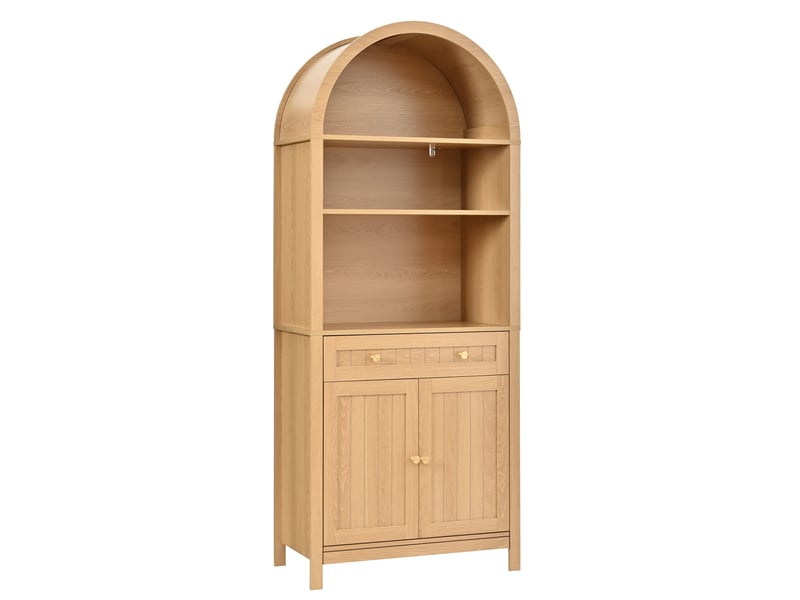 Armoire haute avec étagères et rangement à épices - lpospi - double porte amortie, mdf naturel 76 × 40 × 180 cm - Conforama A