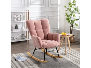 Fauteuil à bascule 89x70x95 cm rose en tissu peluche, dossier haut et accoudoirs, style moderne