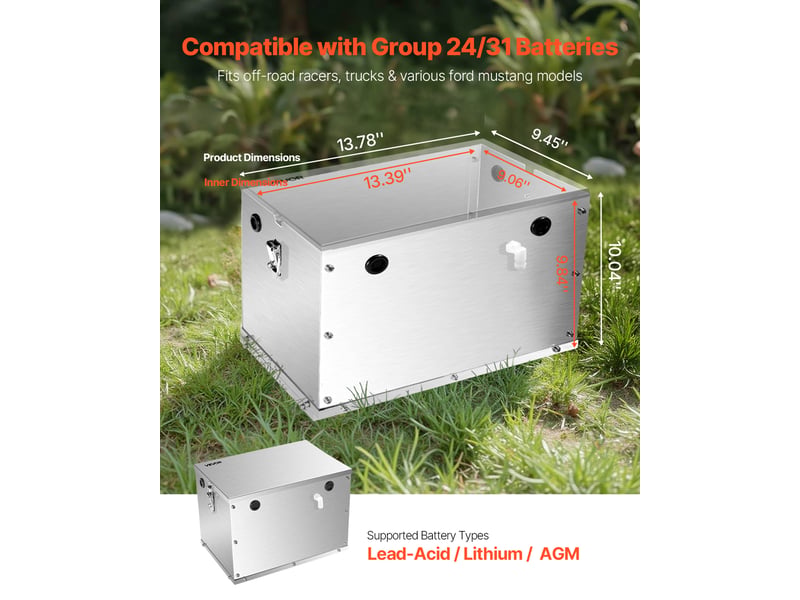  Vevor boitier a batterie, groupe 2431, coffre a batterie en alliage dealuminium, avec poignees, passe-cables en caoutchouc, pour vehicules course tout-terrain, camions, moteurs de peche a la traine  - Conforama B