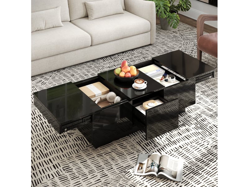  Table basse 100x50x31 cm partiellement brillante panneau de particules noir  - Conforama B