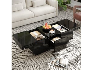 Table basse 100x50x31 cm partiellement brillante panneau de particules noir