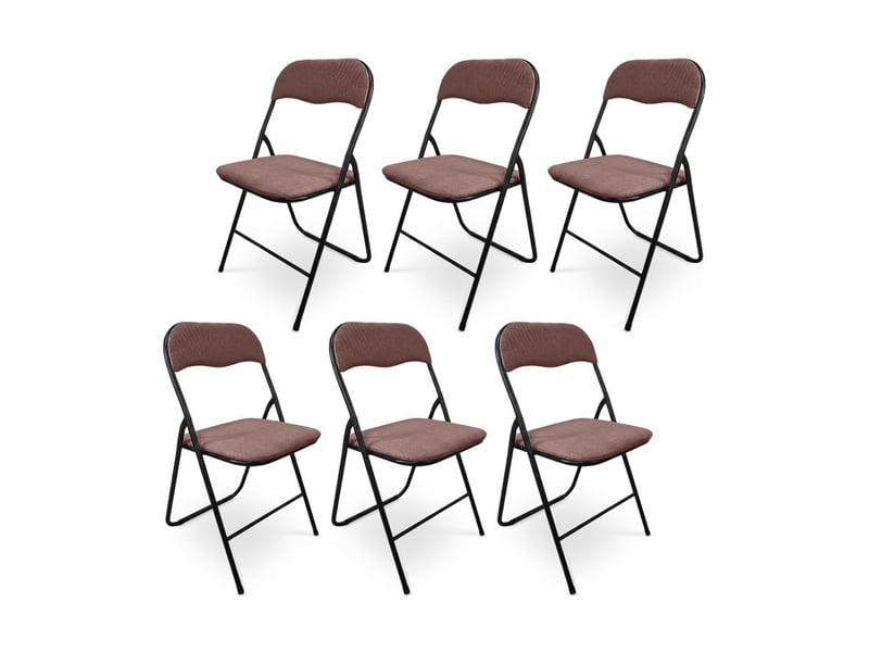  Lot de 6 chaises pliantes rembourrées en tissu marron et pieds métal noir - greta GRETA - Conforama A