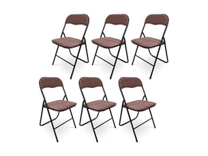 Lot de 6 chaises pliantes rembourrées en tissu marron et pieds métal noir - greta