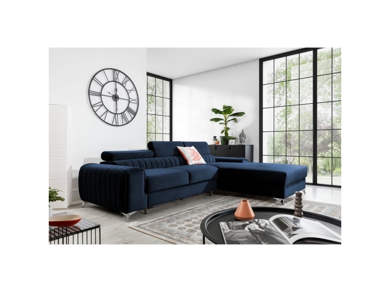 Canapé d'angle droit bleu foncé convertible 3 places jayson avec méridienne longue - Conforama C