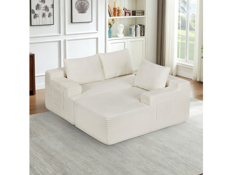  Canapé d'angle convertible 238x152x66 cm – beige – 4 places – assise profonde, modulaire et sans montage  - Conforama D