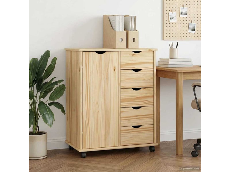  Caisson roulant de bureau, meuble de rangement 63,5 x 39 x 79 cm bois de pin massif marron  - Conforama B